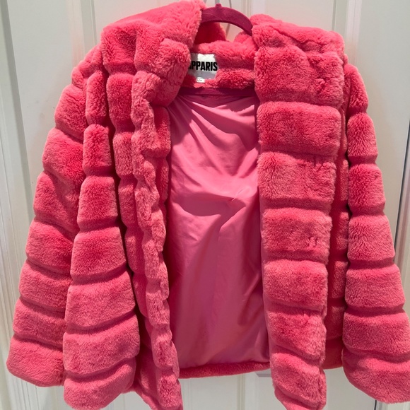 Apparis Goldie Faux Fur Jacket in Hot Pink, Size Medium - Picture 3 of 8